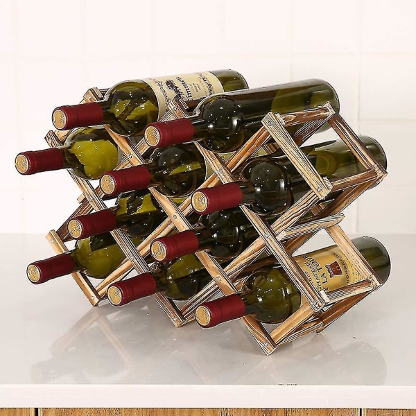 Trævinsopbevaringsreoler Bordplade, 10 flasker træfoldbare stabelbare stativer, vinflaskeholderholder
