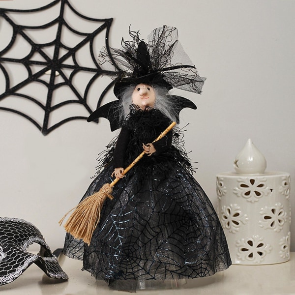2xwitch keräilynuket valokuva-rekvisiitta Halloween joulukuusen koristeluun musta