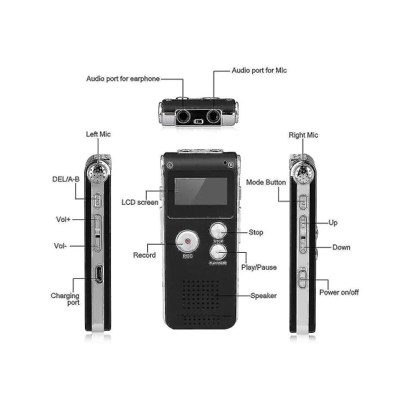 Paranormal utrustning Digital Evp röstaktiverad inspelare Usb Us 8gb (svart)