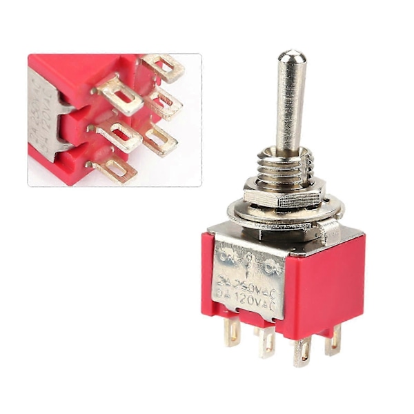 10 stk. ON OFF ON Momentary Toggle Switch DPDT 6 Pins 6mm 2A+250VAC 5A+125VAC