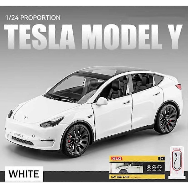 1:24 Tesla Model Y Model 3 Laddningsbas Legering Die-cast Leksaksbilmodell Ljud och Ljus Barnleksak Samlarobjekt Födelsedagspresent