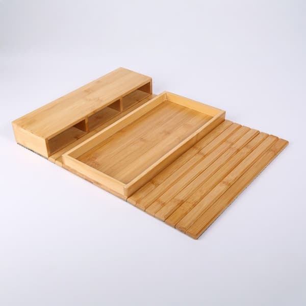 Vikbar Bambu Soffarmbricka Massivt Trä Snack Frukt Serveringsbricka Vardagsrum Förvaringsorganisatör Sidobordstallrik D