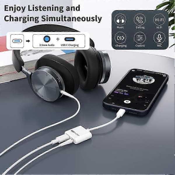 USB-C til 3,5 mm lydladingsadapter, 60W PD, Type C Aux-konverter