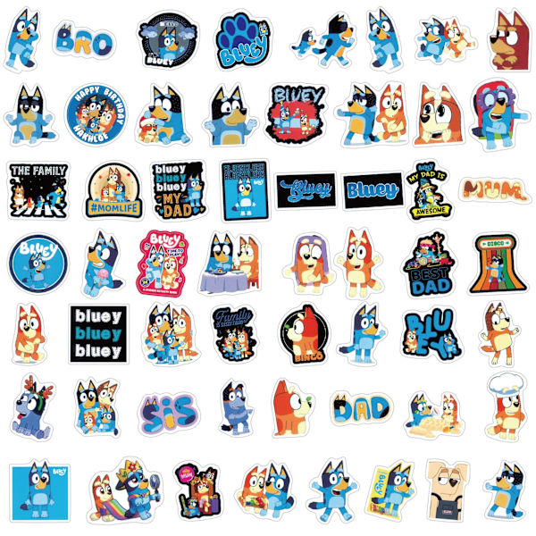 55 Ark med Bluey Klistremerker Bagasje Notatbok Vannkopp Elbil Barneklistremerker