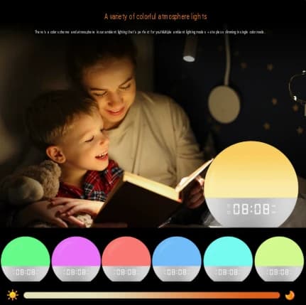 Multifunktionelt White Noise-vækkeur med solopgangslys, LED-farveskiftende natlampe til soveværelset