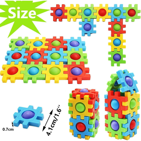 12 stk Mini Pop It Fidget Toy, Magic Cube Connecting Puzzle Push Pop Leke for barn og voksne, stressavlastende leke, flerfarget pedagogisk bygning Blo