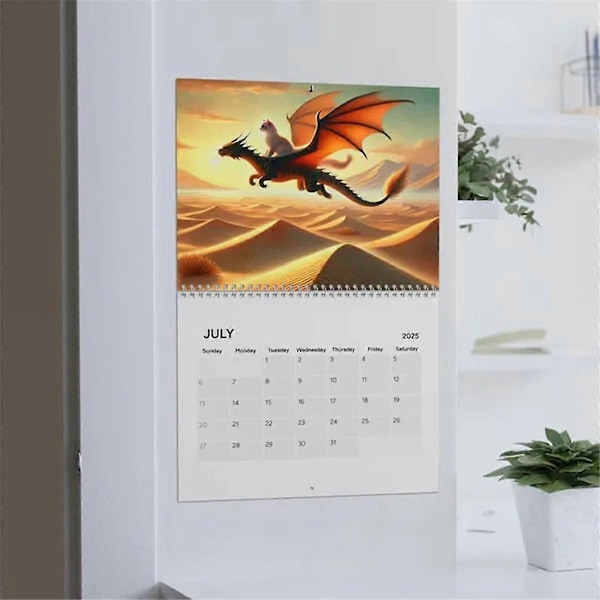 Fantasy - Katt Drake - Kalender 2025 Väggkalender för Hemmakontor