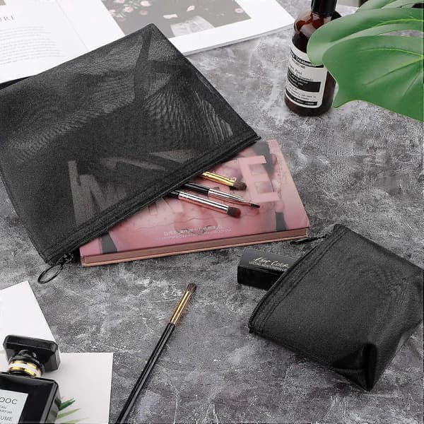Kosmetikpose Mesh Makeupposer Mesh Lynlåspose Til Kontorer Rejsetilbehør, 3 Størrelser (sort) 3 Stykker