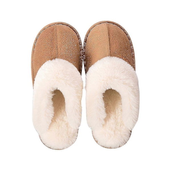 Dame og Herre Hjemmesko Fluffy Memory Foam Slip-on Hjemmesko med Anti-Skridsikker Sål Indendørs Udendørs, Khaki 38-39