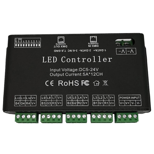12-kanals Dmx-avkodare Rgb Led Controller 60a Pwm Dmx512 Dimmer-drivrutin för Rgb och LED-modulljus