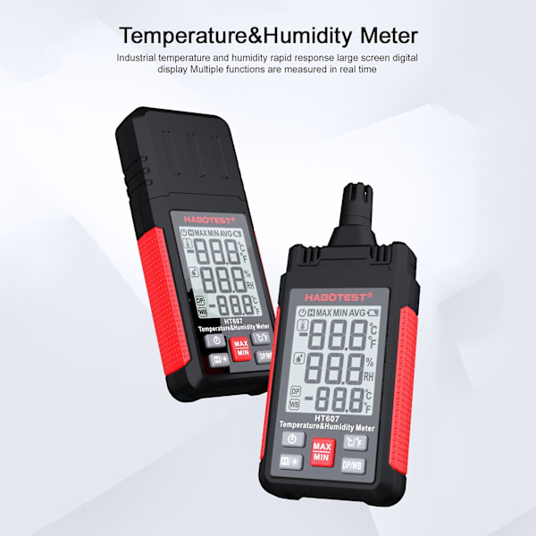 HABOTEST HT607 Digital Hygrometer Handhållen Temperatur & Luftfuktighetsmätare Termo-hygrometer LCD