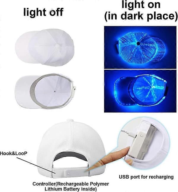 Fiberoptisk Hat LED Hat med 7 Farver Lysende Baseball Kasketter Gave black