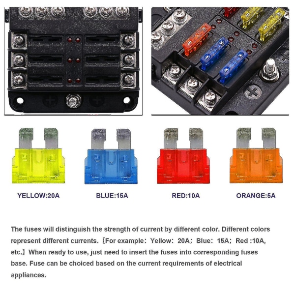 6-veis bladsikringsboks, oppgradert bladsikringsblokk 12 volt vanntett sikringsboksholder med LED-indikator for bilbåt -aya