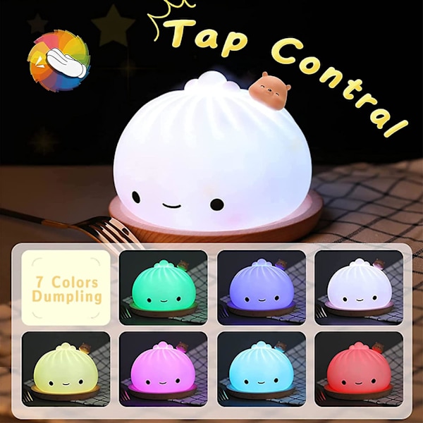 Dumpling Lys Til Børn, Sød Natlampe Farveskiftende Silikon Natlys USB Opladning, Blød Lampe Til Drenge Piger Kawaii Gave