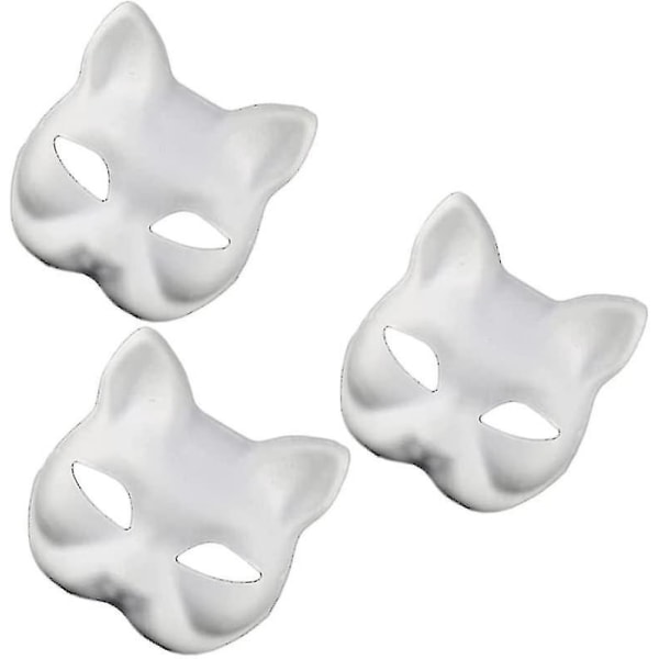 3kpl Fox Masks Valkoinen Paperi Käsinmaalatut Cosplay Maskit Tee itse kissannaamarit Japanilaiset juhlatarvikkeet