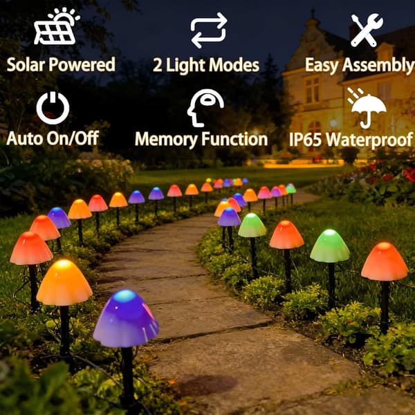 Solcellehagelys 5M 20 LED Sopp Solcellelys Utendørs Hage, Vanntett Paddehatt Stake Lys