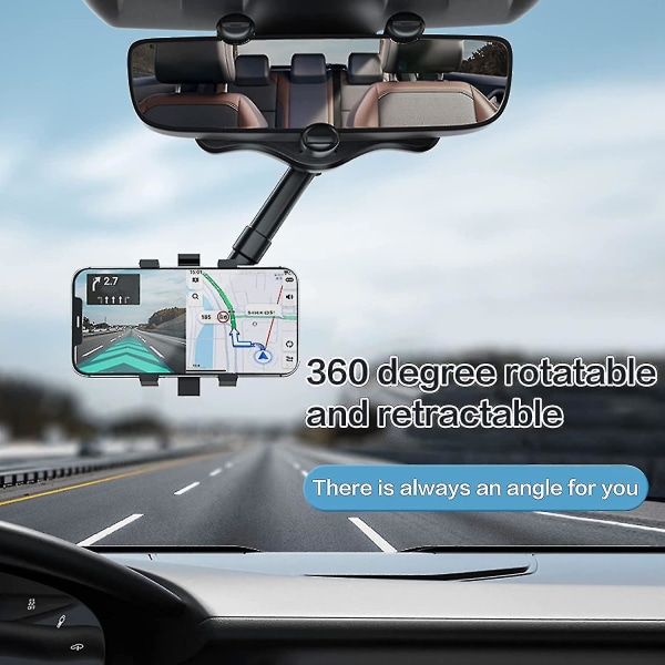 Bakspeiltelefonholder for bil 360 Roterbar og uttrekkbar biltelefonholder for alle telefoner