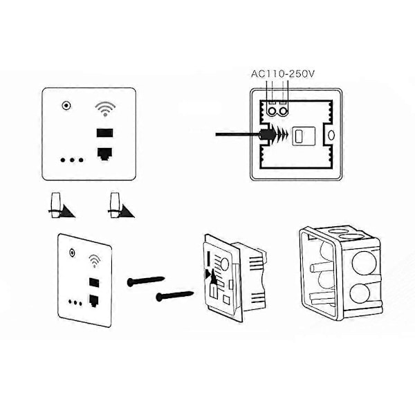 Trådlöst WiFi-uttag RJ45, AP-relä Smart USB-uttag, Kristallglaspanel, 300 Mbps inbyggd vägg WI