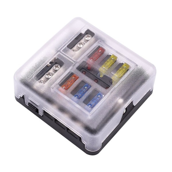 6-vägs bladsäkringsbox, uppgraderat bladsäkringsblock 12 volt vattentät säkringsboxhållare med LED-indikator för bilbåt -aya