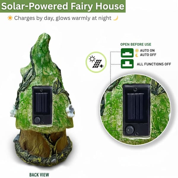 Solar Feehus 22cm Grønt Takpynt – Håndmalt Harpiksdekorasjon med Solcellelys