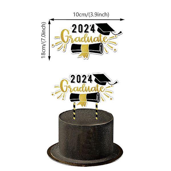 Svart og gull Klasse av 2024 Graduation Party Supplies Gratulerer Grad Banner, Kake Topper, Cupcake Toppers for Grad Party Decor