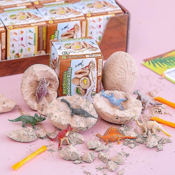 Dinosaur Legetøj - Dinosaurs Egg Dig Kit - Indeholder 12 æg og figurer + 12 bonus pædagogiske kort - Drenge legetøj i alderen 3-5