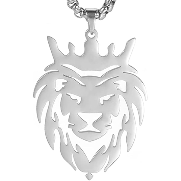 Hål Lejonhuvud Hänge Halsband Rostfritt Stål Charm Klassiskt Djur Element Hänge Halsband Kvinnor Män Flickor Pojke Present