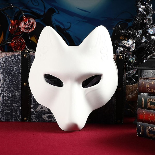 Maske Masker Ræve Masquerade Halloween Kostume Cosplay Blank Cat Diy Hvidt dyreøje Ulv Therian Fest Ansigtspapir Halvt japansk