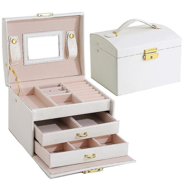 Den nya smyckeskrinet med 2 lådor Tre lager förvaringsbox för smycken i Pu-läder