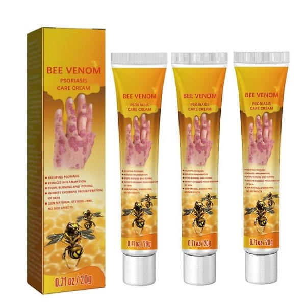 3x Bee Venom Psoriasis Treatment Cream, New Zealand Bee Venom Professional Psoriasis Treatment Cream, beroligende og fugtgivende psoriasiscreme