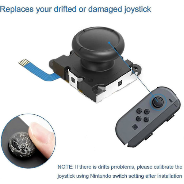 2-pak 3D udskiftnings-joystick analog tommelfinger-stick til Switch Joy-con Controller - Inkluderer Y00, kryds skruetrækker, afbryderværktøjer + 4 tommelfinger-hatte