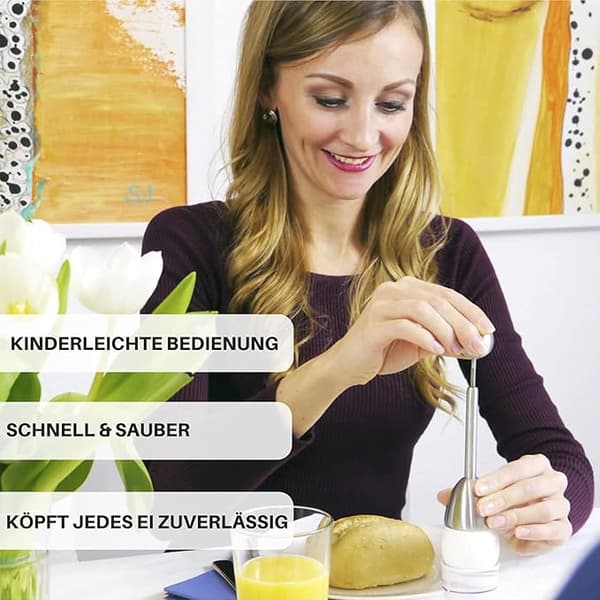 Premium eggdeksel i rustfritt stål I Tidsbesparende eggåpner ★ Eggkutter ★ Bonus: Gratis e-bok med uimotståelige eggoppskrifter