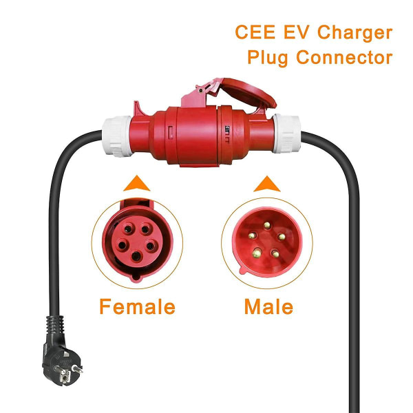 EV-oplader hunstik 5-bens stikadapter til 16A 3-faset 11KW bærbar oplader EU-stik