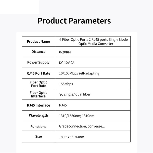 Single Mode Fiber Optic Konvertere, PCBA Board, 2 RJ45 Port, 6 Fiber Optic Porte, 0-20km, 1310/1550 Mbs PCBA Board