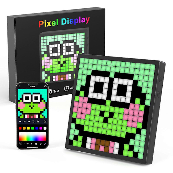 LED Pixel Display, 16x16 Programmerbar Pixel Art Display med APP-kontroll, Kreativa Animationer, Rolig Text och Digital Klocka, Speltillbehör för Skrivbord