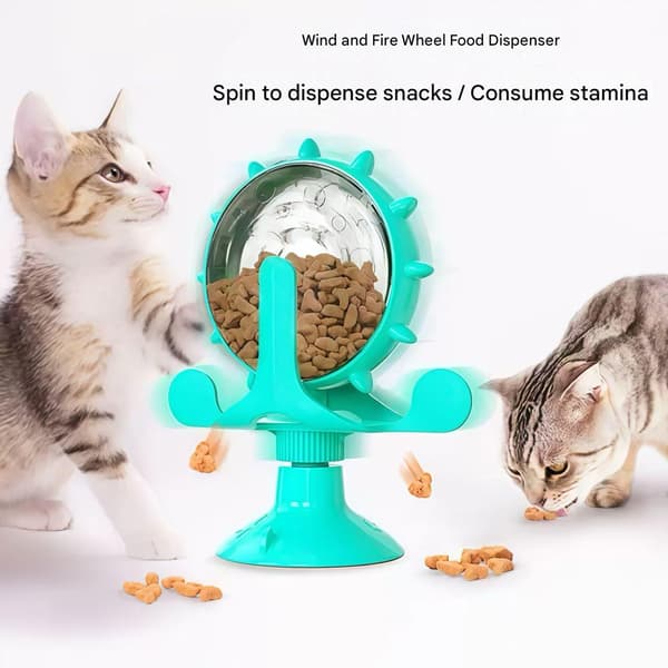 Interaktiv vindkvarn kattgodisdispenser, långsam matare pusselleksak