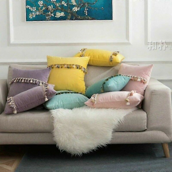 Kuddfodral med fransar i sammet för soffa 45x45cm 30x50cm-9