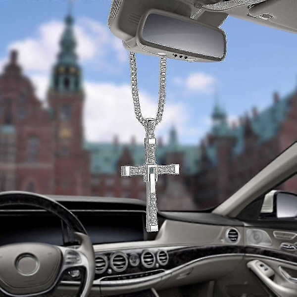 Kristallmetallkristen kors halsband, bil backspegel dekorativa ornament, bil interiör dekoration hängen