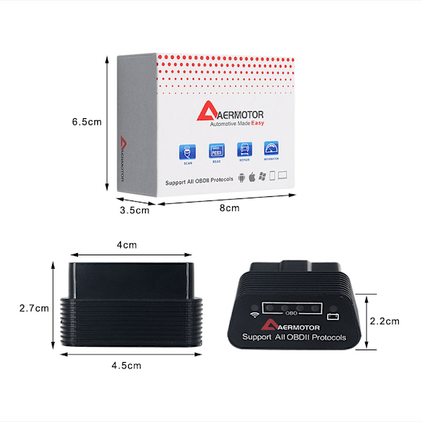 Aermotor WIFI elm327 V1.5 OBD2 Bilfeldiagnostik Detektor OBD ELM327