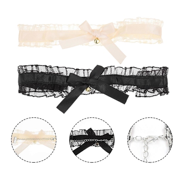 1 Sett 4 stk. Falbala Blonde Chokers Sløyfe Halskjeder Klesdekorasjoner (Svart Beige)