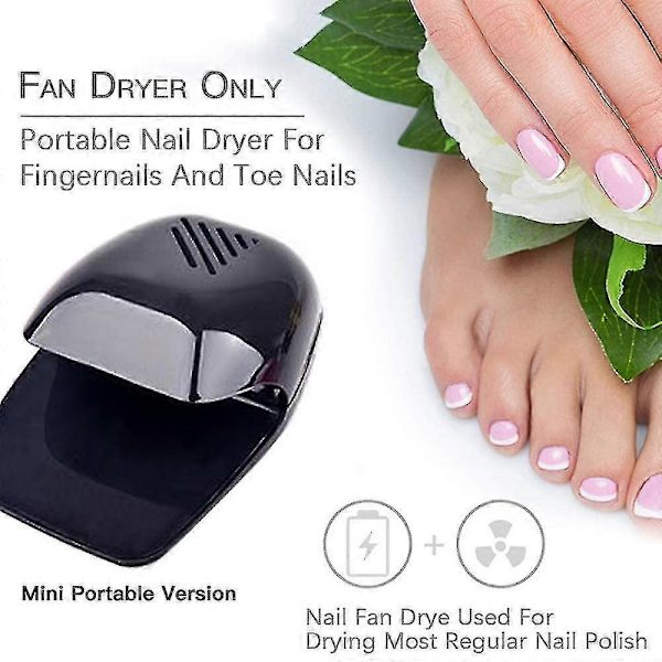 Nagelfläkt för vanlig nagellack, bärbar nageltorkare, nagelkonstmaskin, snabb torkning av nagellack, gelnageltorkare, blåsare för fingernaglar och tånaglar