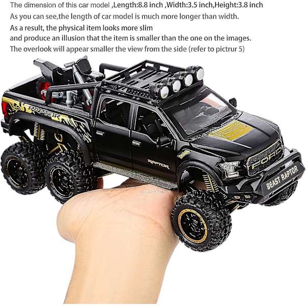 Legetøjs Pickup Trucks Til Drenge F150 Raptor Die-Cast Metal Modelbil Med Lyd Og Lys Til Børn Fra 3 År Og Op Sort