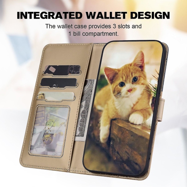 Tegneserie Pet Series for Xiaomi Redmi 13C 4G/Poco C65 4G Etui Lær Telefon Lommebok Deksel - Khaki