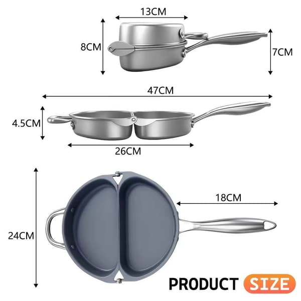 Dobbeltsidig sammenleggbar omelettpanne, non-stick flat stekepanne, multifunksjonell frokostkoker for egg, ris, utendørs bruk