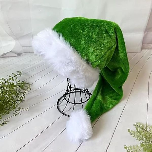 Grön Tomtehatt - Vuxen Deluxe Grön och Vit Julhatt Pack Festatmosfär Hatt 2 st