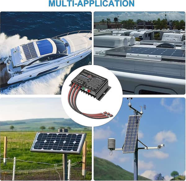Solcellepanelregulator, ladekontroller 12v/24v20a Pwm Vanntett Ip68