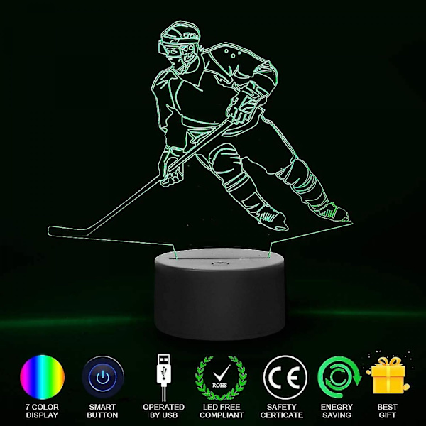 Hockey Spiller 3D Lampe Natlampe Med Fjernbetjening & Berøringskontrol, Flere Farver & Blinkende Tilstande Og Justerbar Lysstyrke -a05