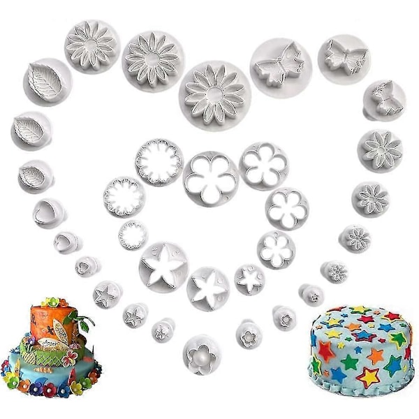 33 stk Fondant Utstikkere Sukkerverk Blomst Blad Sommerfugl Hjerte Stjerne