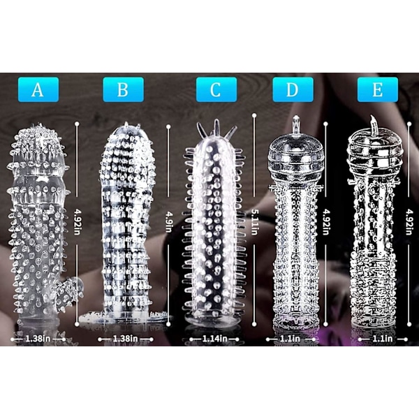 5 stk. Gennemsigtige Hammerhoved Kondomer med Gevind Mandlige Kondomer Voksen Lås Tynd Ring Krystal Kondomer (16,5 cm)