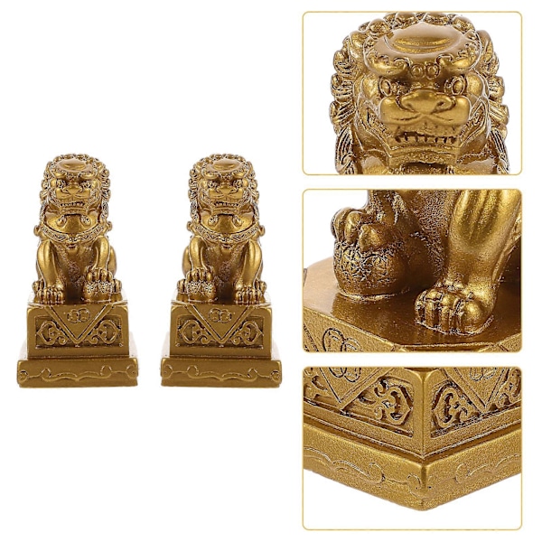 2 stk. Løvefigurer Resin Dyr Ornamenter Bordplade Vilde Dyr Dekoration Løvestatuer